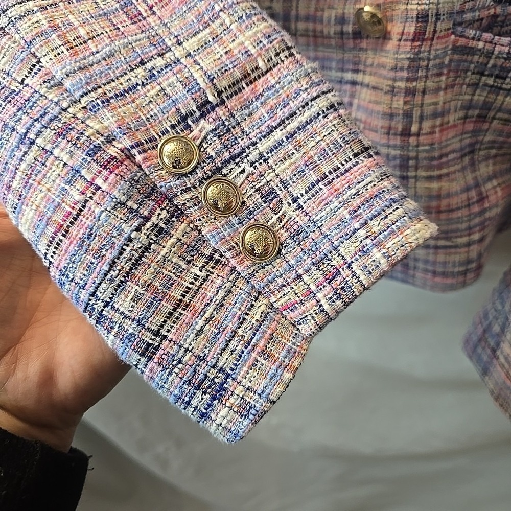 Talbots Pastel Tweed Double-Breasted Blazer in Pink, Blue, Lavender - Picture 7 of 15